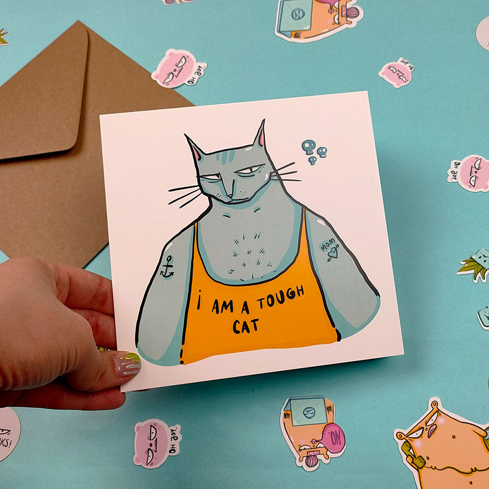 Tough cat greeting card (15x15cm with envelope)