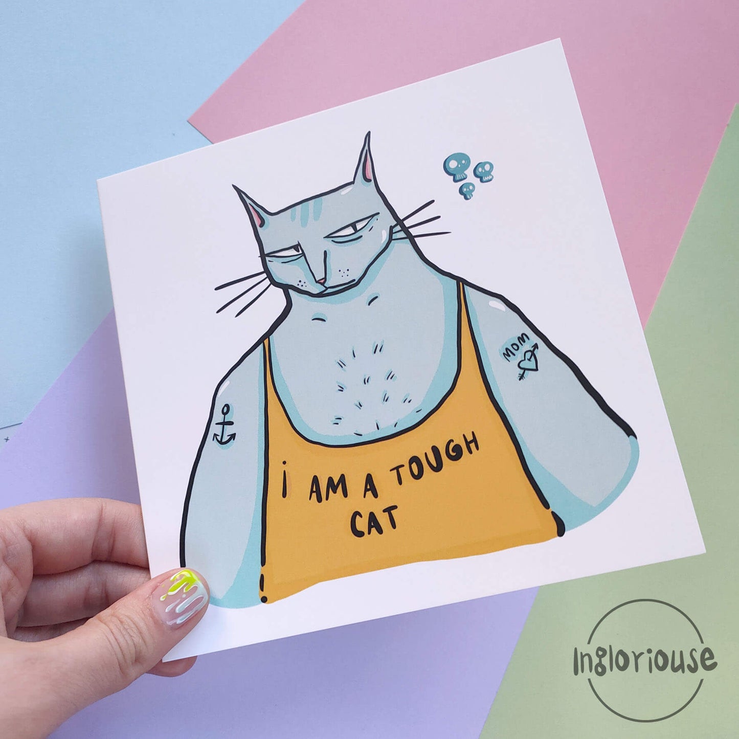 Tough cat greeting card (15x15cm with envelope)