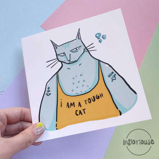 Tough cat greeting card (15x15cm with envelope)