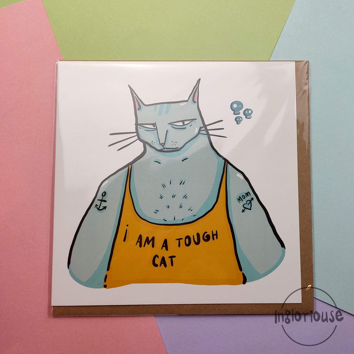 Tough cat greeting card (15x15cm with envelope)