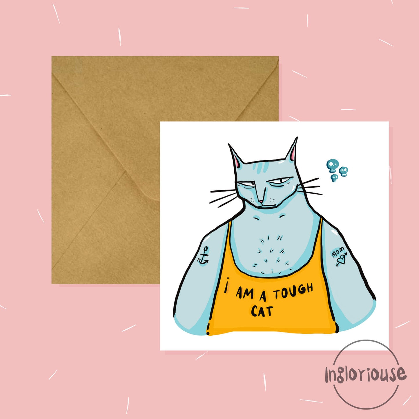 Tough cat greeting card (15x15cm with envelope)