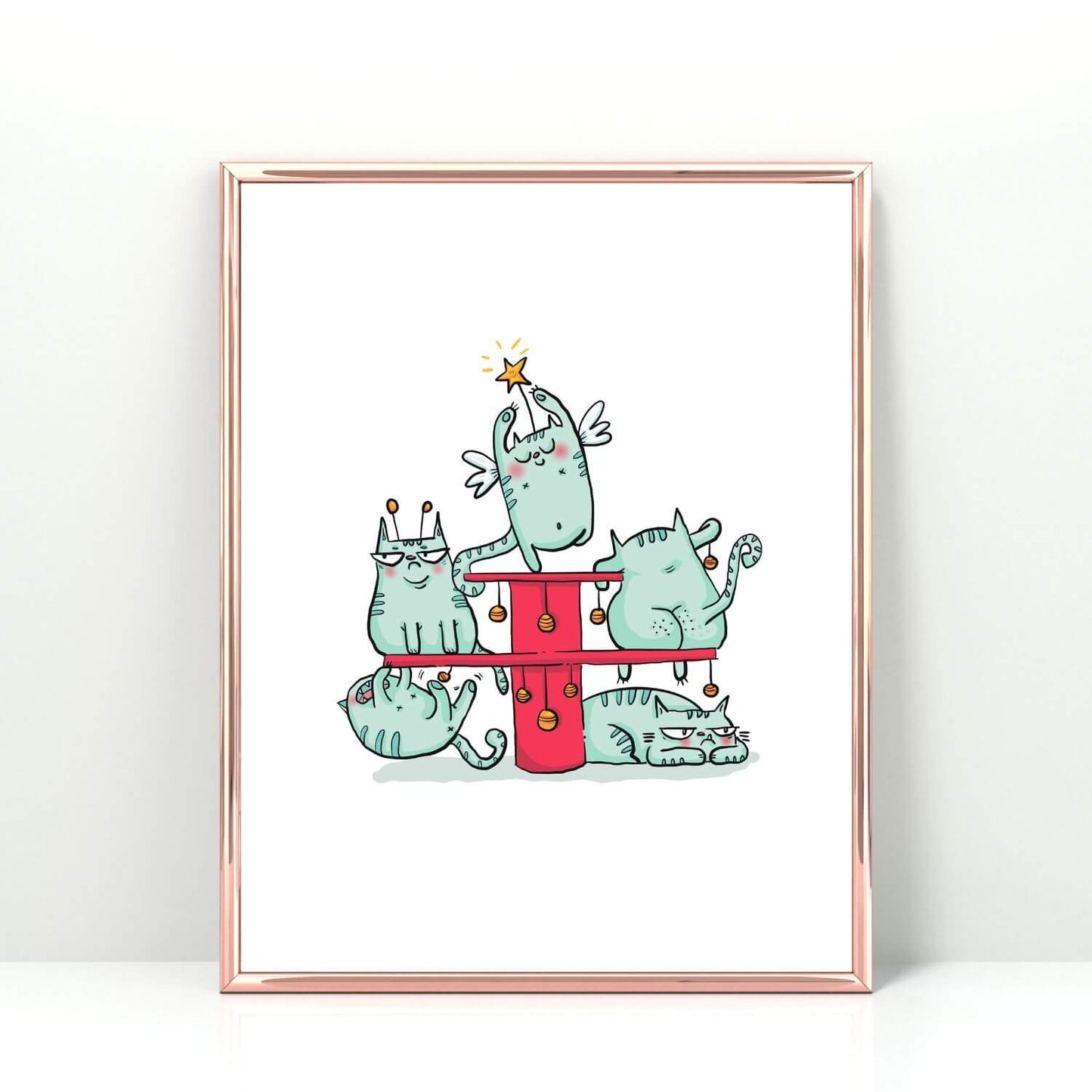 Special edition: Cat Christmas tree art print - A4 or A3 (unframed)