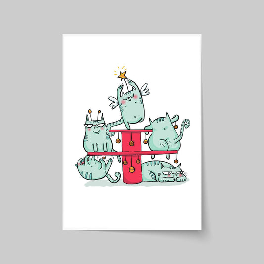 Special edition: Cat Christmas tree art print - A4 or A3 (unframed)