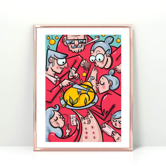 Special edition: Family Christmas dinner art print - A4 or A3 (unframed)