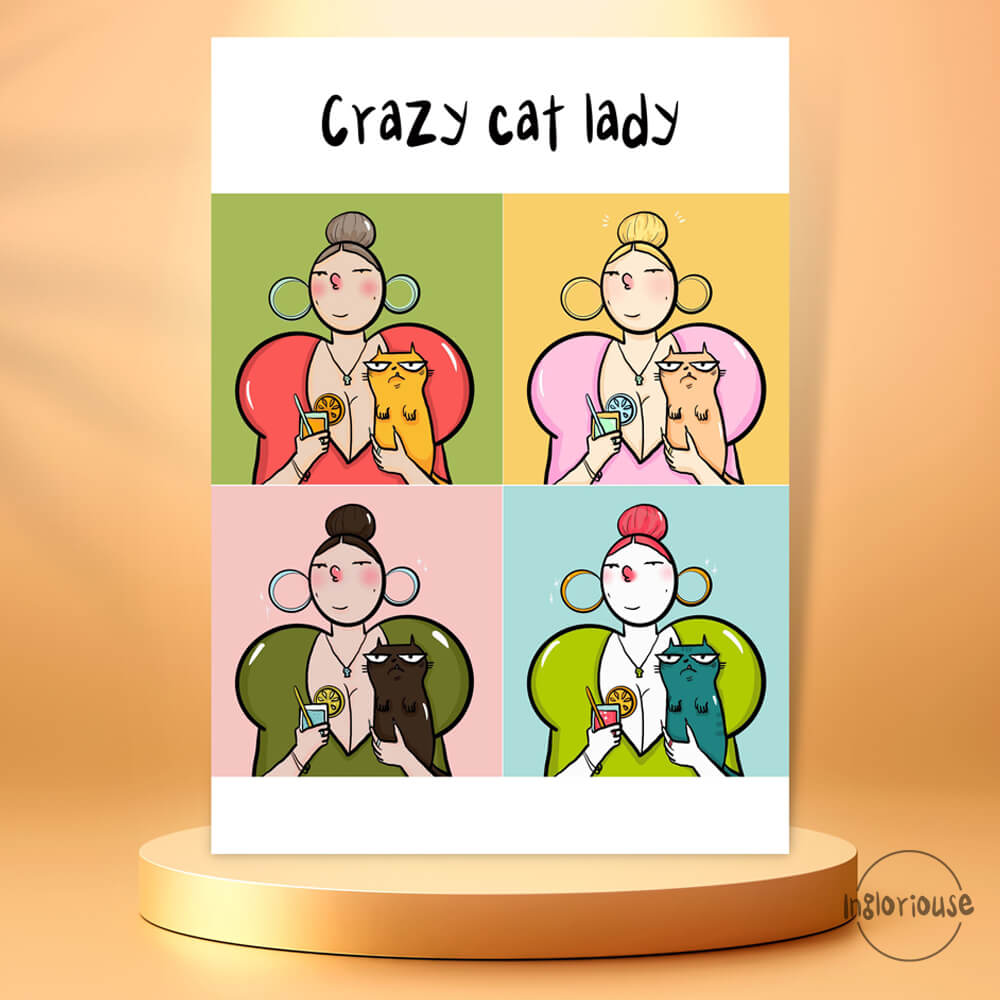 Crazy cat lady art print - A4 or A3 (unframed)