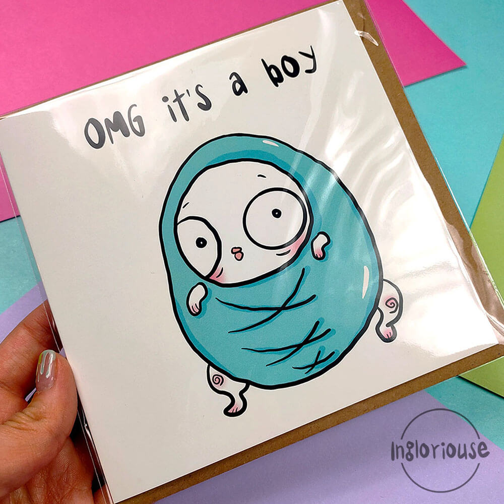 Funny new baby boy card (15x15cm with envelope)