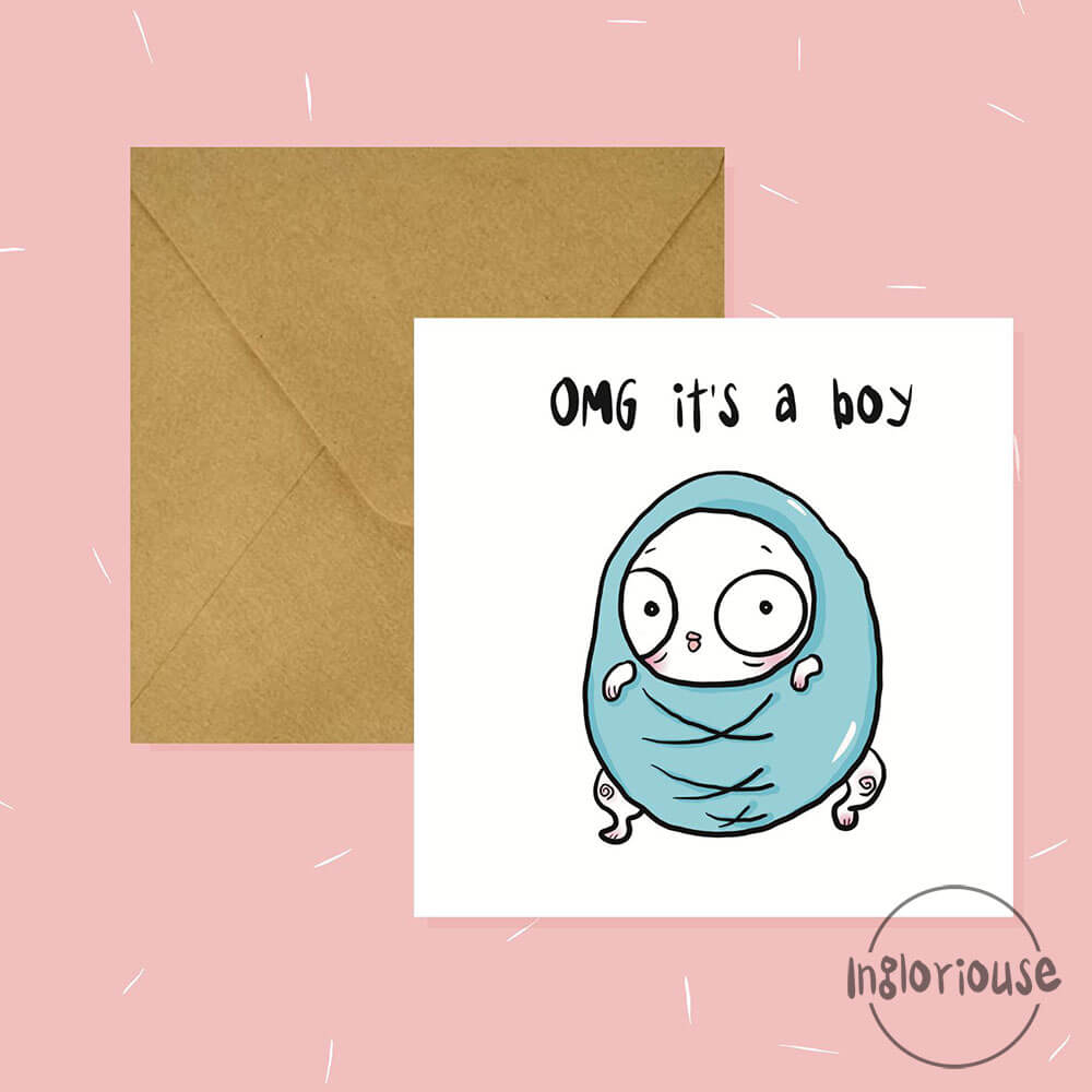 Funny new baby boy card (15x15cm with envelope)