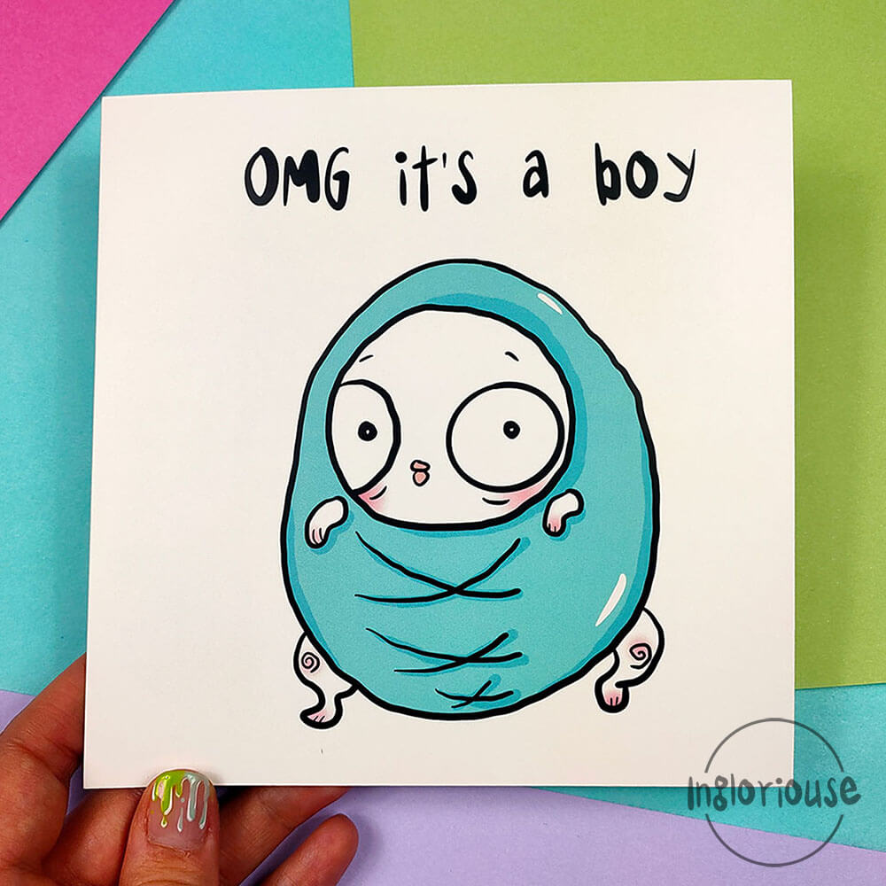 Funny new baby boy card (15x15cm with envelope)