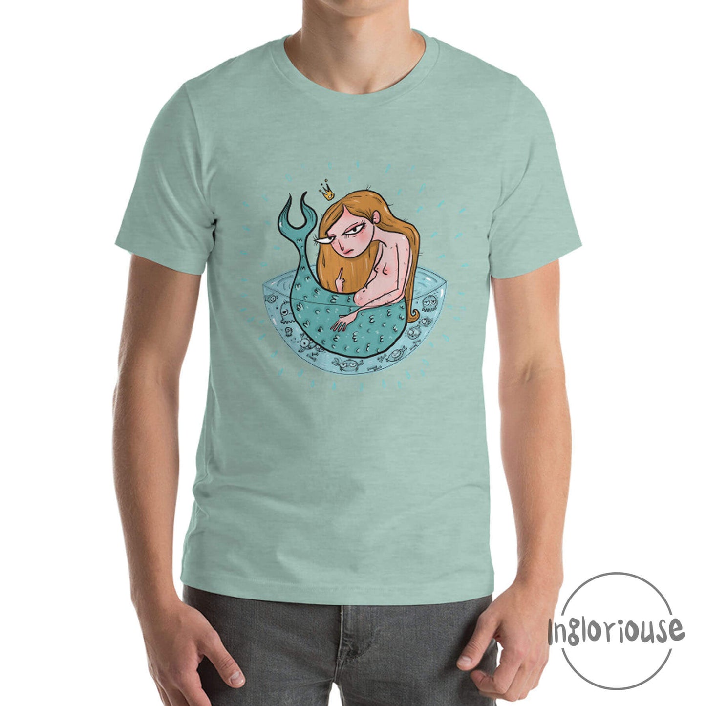 Rude mermaid tee – Dusty blue, Unisex