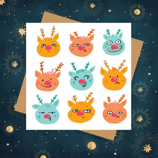 Moody reindeer Christmas card (15x15cm with envelope)