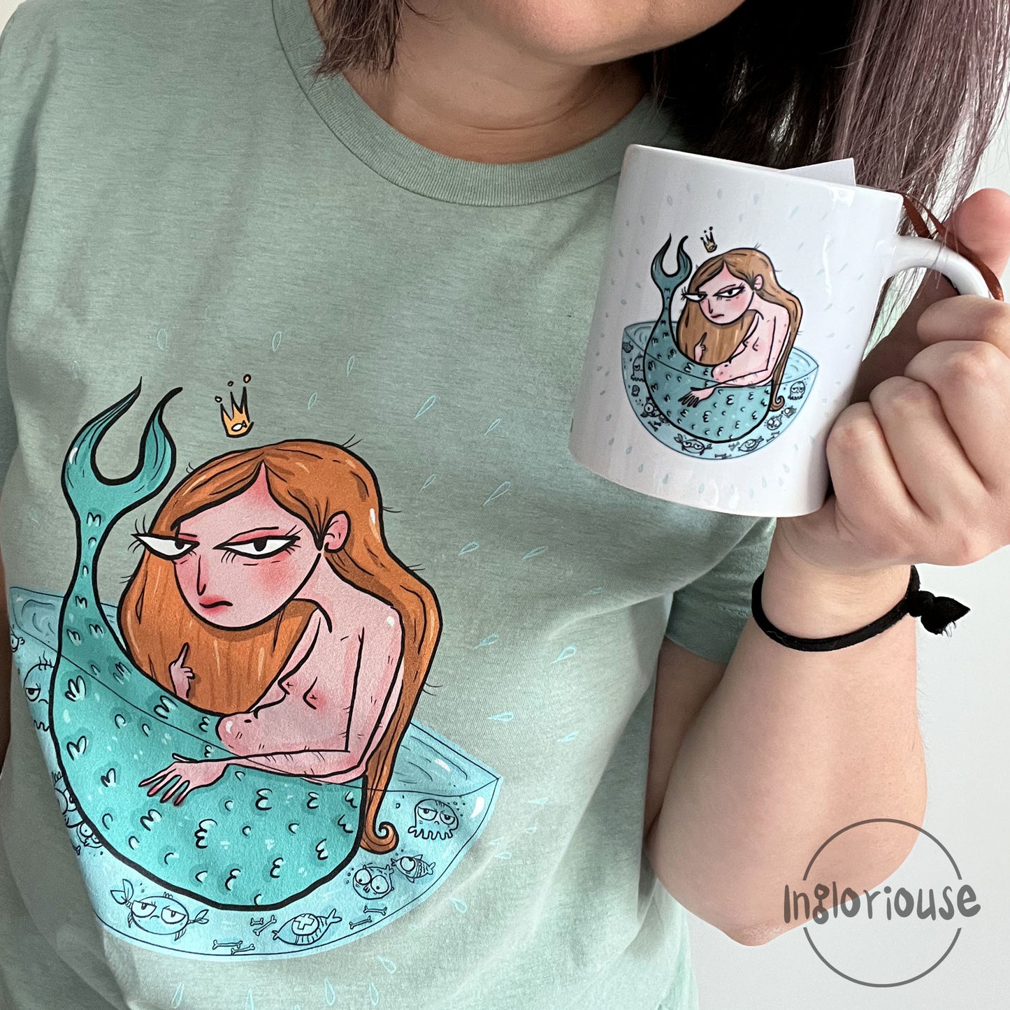 Rude mermaid tee – Dusty blue, Unisex