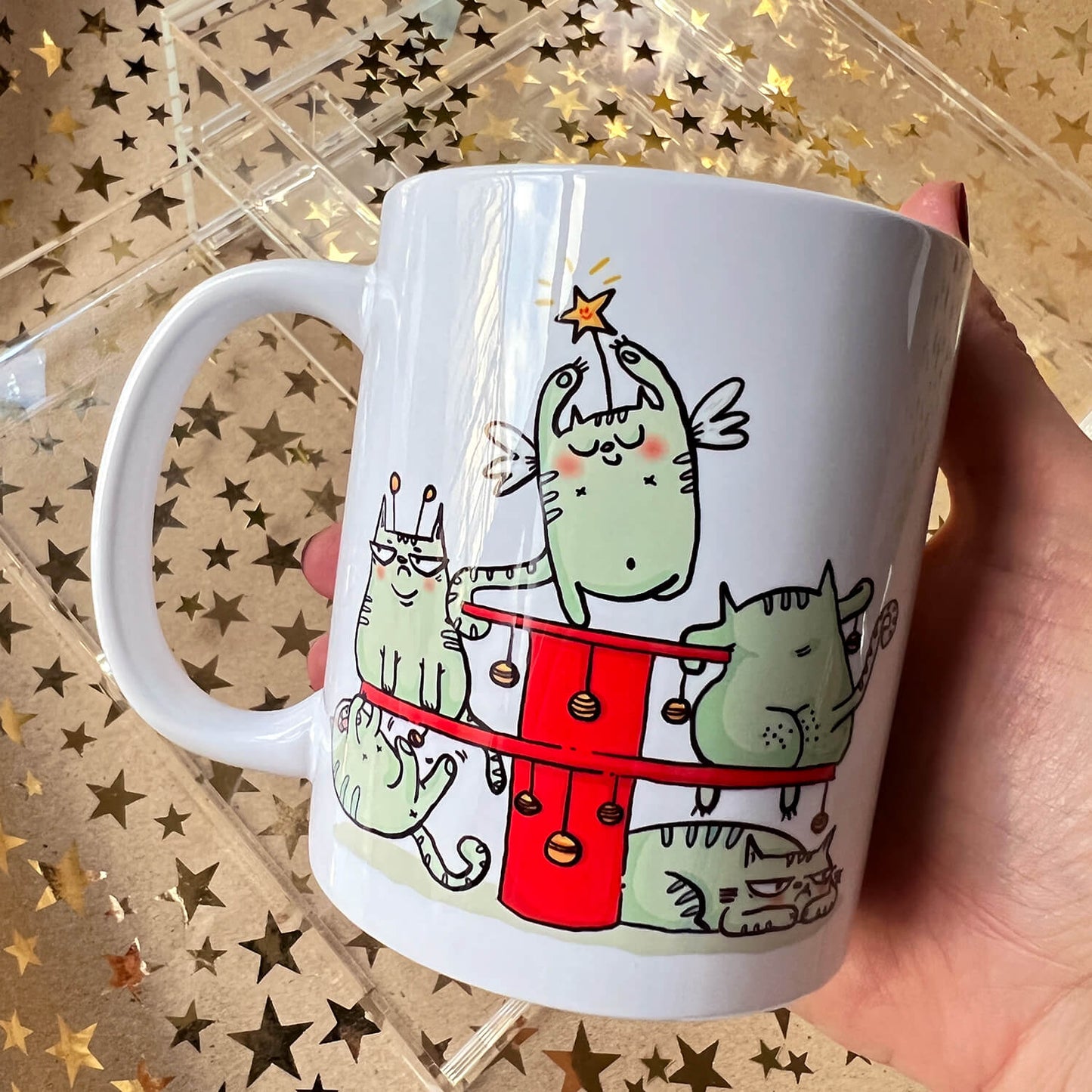 Crazy cat person Christmas tree mug