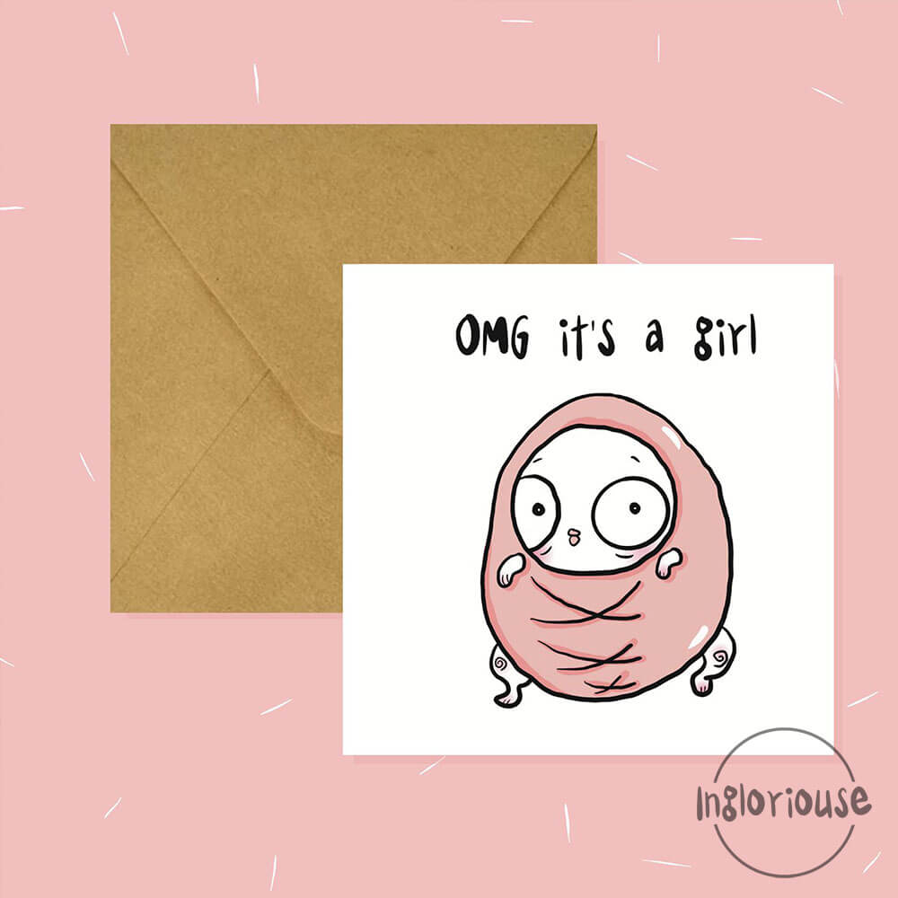 Funny new baby girl card (15x15cm with envelope)