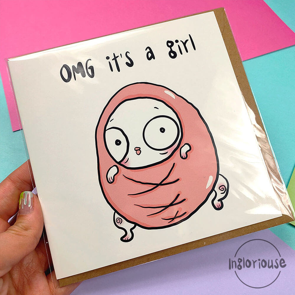 Funny new baby girl card (15x15cm with envelope)